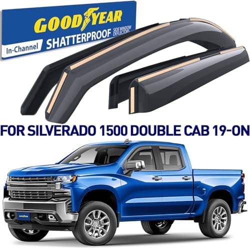 Goodyear Shatterproof in-Channel Window Deflectors for Chevrolet (Chevy) Silverado 1500 2019-2026 Double Cab, Rain Guards, Window Visors for Cars, Vent Deflector, Car Accessories, 4 pcs - GY003416LPf
