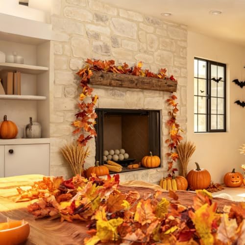 CQURE 10 Pack Fall Leaf Garland, Hanging Vines Garland Artificial Fall Maple LeavesThanksgiving Decor for Home Wedding Fireplace Party - Image 6