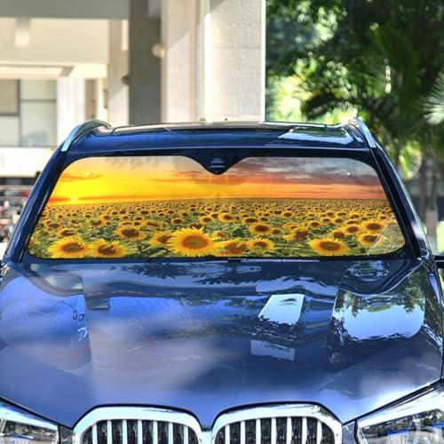 Sunflower Blooming Sunset Car Windshield Sun Shade Foldable UV Ray Sun Visor Protector Sunshade to Keep Your Vehicle Cool (55" x 27.6")