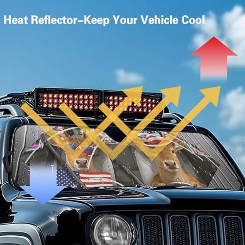Renewold Windshield Sun Shade Sun Visor Shield Fit for Jeep Wrangler JK JKU JL JLU 1997-2023 2/4 Door Gladiator JT 2020-2023 Fully Covered Foldable Front Sunshade Blocks UV Heat Funny Elk Deer Driving