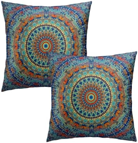 Sweetshow Bohemian Mandala Floral Throw Pillow Covers 24X24 Inches Set of 2 Boho Colorful Retro Ethnic Pillowcase Soft Cotton Square Cushion Covers for Home Sofa Patio Bedroom Decoration - Image 2