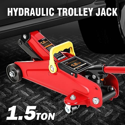 DNA Motoring 1.5 Ton Car Floor Jack Low Profile Hydraulic Trolley Service/Floor Jack, 1.5T / 3000 lbs Capacity, Lifting Range 5.3 Inch -12 Inch, with Storage Case, Red, TOOLS-00326 - Image 2
