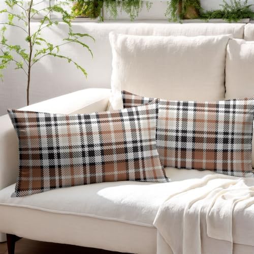 Christmas Plaid Lumber Pillow Covers 12x20 Set of 2 Brown Highly Absorbent - Image 3