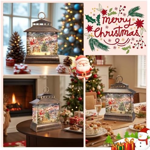 Christmas Snow Globe Lantern Water Glittering Lantern with 8 Songs & 6H Timer Romote Control Christmas Snow Globes USB & Battery Operated for Christmas Festival Decorations Gifts (Santa and Dogs) - Image 7