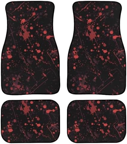 Paint Splatter Car Rubber Floor Mat, Abstract Red Splash 4PCS Front and Rear Mats, Gothic Bloodstain Non-Slip Floor Mats Heel Pad Fit for SUV Van Truck Car