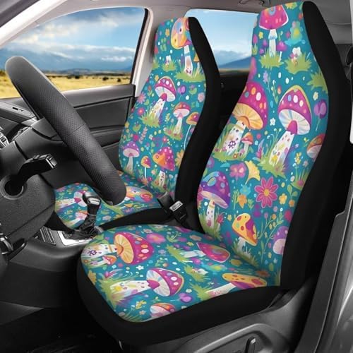 Vibant Mushroom Floral Print Car Seat Covers 4Pcs Front & Rear Breathable Seat Covers Universal Fits for Truck, Sedan, SUV Auto Interior Protector Car Accessories