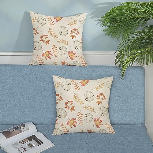 Fall Pillow Covers 22x22 Set of 2 Pumpkin and Maple Leaf Fall Decor Pillowcase Linen Autumn Thanksgiving Decorative Outdoor Throw Pillow Covers Warm Tones Farmhouse Cushion Case for Couch Home - Image 4