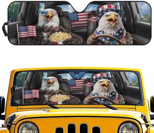 Renewold Funny Eagle Driving Car Windshield Sunshade for Jeep Wrangler JK JKU JL JLU 2/4 Door Gladiator JT Blocks UV Heat Sunlight Easy Install Front Windshield Sun Shade Window Visor Cover Sun Shield