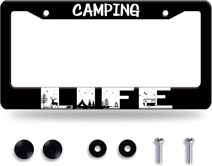 Camping Life License Plate Frame Forest Night Deer License Plate Frames by BRAGHRTED