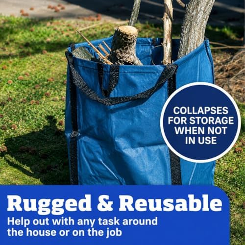 DURASACK Heavy Duty Home and Yard Bags 48-Gallon Reusable Self-Standing Lawn and Leaf Bags Garbage Can with Reinforced Handles, Ocean Blue, 3 Pack - Image 2