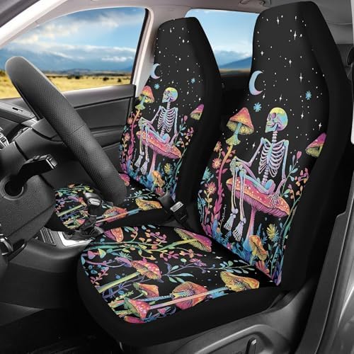 Skull Galaxy Mushroom Print Car Seat Cover Front Seats Only for Women,Universal Fit for Most Cars,SUVs,Sedan,Truck or Van