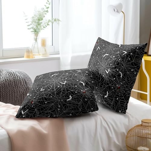 Halloween Spider Web Throw Pillow Covers 24X24 Inches Set of 2 White Bat Pillowcase Soft Cotton Square Cushion Covers for Home Sofa Bedroom Decoration - Image 6