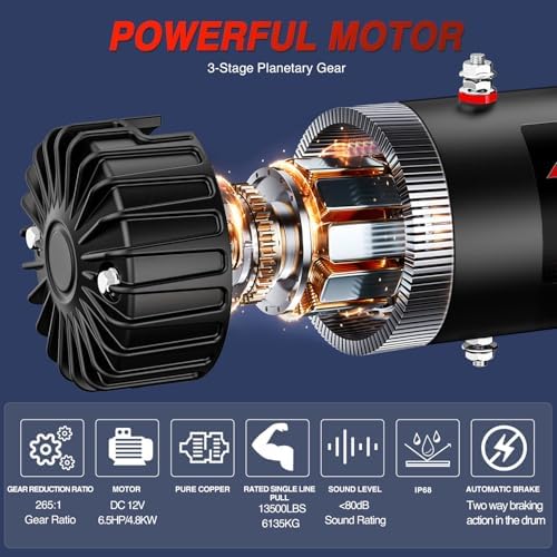 Nilight 13500lb Electric Winch 12V Heavy Duty Truck Winch w Synthetic Rope - Image 3