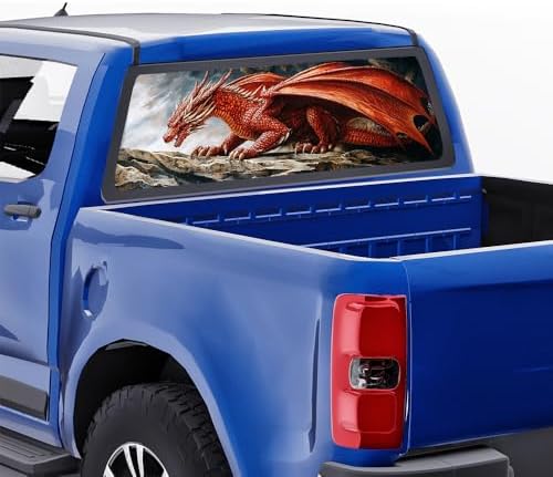Mysterious Dragon Pickup Truck Decals Rear Window, Watercolor Western Animal Retro Automotive Decals and Graphics Rear Window Decals for Trucks, Car Window Decal Sticker 66 x 22 inch