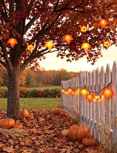 Fall String Lights Plug in, 12Ft 20 LED Maple Leaves Turkey Decor Lights - Image 6