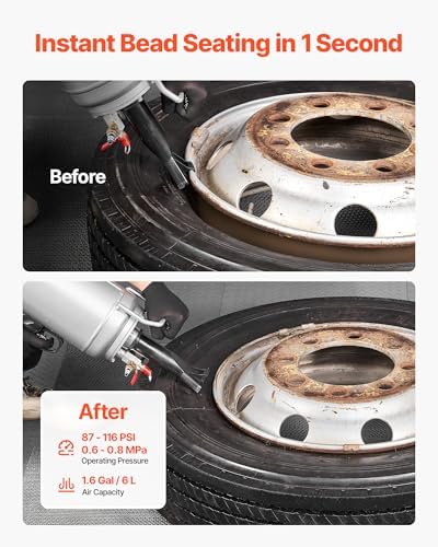 VEVOR Portable Tire Bead Seater, 1.6 Gal / 6 L Air Bead Blaster, Handheld Tire Inflator Tool, 87-116 PSI Operating Pressure, Trigger Seating Inflator for Car, Compact SUV, Light Truck, E-Bike, RV, ATV - Image 2