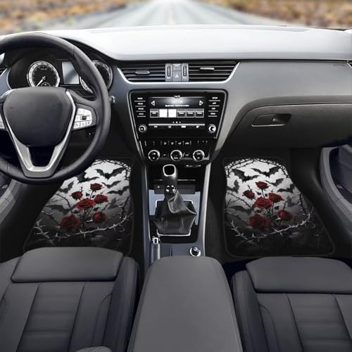 Gothic Rose Car Floor Mats Halloween Bat Rose Thorn All Weather Car 1st & 2nd Row Floor Mats Interior Carpet Gradient Gothic Bat Flower Universal for Sedan Car Trucks