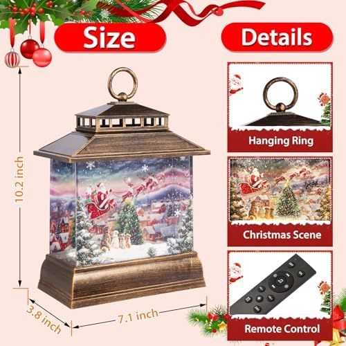 Christmas Snow Globe Lantern Water Glittering Lantern with 8 Songs & 6H Timer Romote Control Christmas Snow Globes USB & Battery Operated for Christmas Festival Decorations Gifts (Santa and Dogs) - Image 2