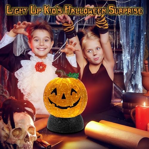 Halloween Snow Globe Lantern Pumpkin Lighted Halloween Snow Globes Battery Operated or USB Powered with 6H Timer Musical Snow Globe Glitter for Spooky Party Home Table Decorations (Pumpkin) - Image 7