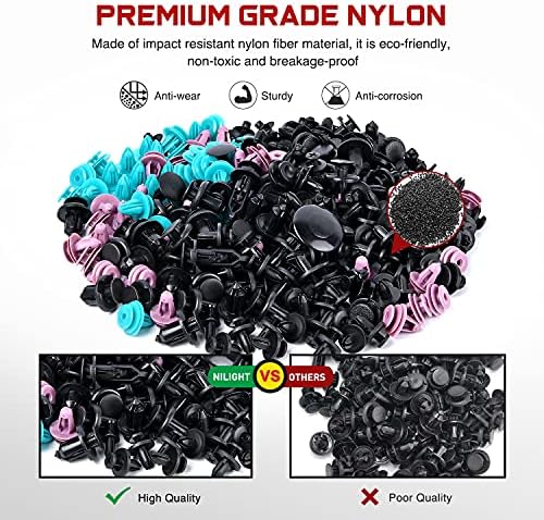 Nilight 725Pcs Car Push Retainer Clips & Auto Fasteners Assortment -23 Most Popular Sizes Nylon Bumper Fender Rivets with 10 Cable Ties and Fasteners Remover for Toyota GM Ford Honda Chevy