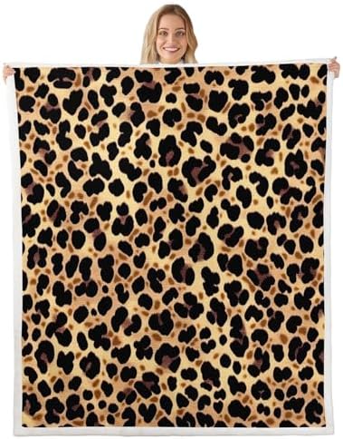 Leopard Print Sherpa Blanket Cheetah Skin Print Throw Blanket Bedroom Living Room Soft Cozy African Wild Animal Blankets Decor for Bed Couch Sofa Black Orange Brown Flannel Blankets 40"x50" by CastleFairy