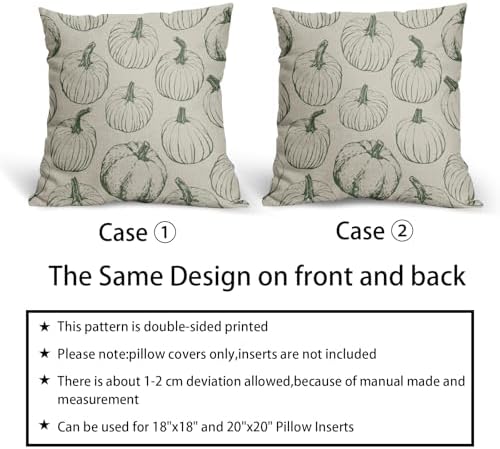 Sage Green Pumpkin Fall Pillow Covers 20x20 Set of 2 Autumn Themed Thanksgiving Harvest Print Decorative Throw Pillows Outdoor Farmhouse Pillowcases Cushion Case Seasonal Decor for Couch Sofa Bed - Image 6