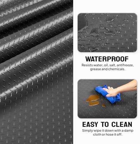 TUFFIOM 7.5x22 FT Garage Floor Mat, Thickened Diamond Plate PVC Garage Mats Flooring Roll for Under Car, Garage Parking Mats for Floor Large SUVs, MPV, Pickup Truck, RV - Image 3