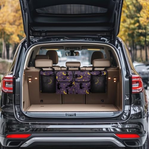 Hanging Car Trunk Organizer Halloween Witch Moon Star Print Car Back Seat Storage Bag Auto Cargo Bag Collapsible Auto Interior Accessories for Sedans SUV Jeep Trucks MPV Van