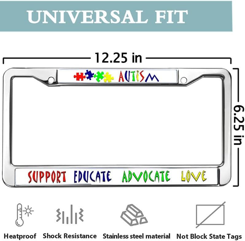 Autism Awareness Support Love Metal License Plate Frame Love Support Autism Metal Chrome Auto License Plate Frame Cover