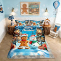 Gingerbread Man Kids Bedding Set King Size,Cute Snowman Merry Christmas Duvet Cover Set，Snowflake Winter Xmas Poinsettia Room Decor,Blue Brown Quilt Cover,2 Pillowcases(No Comforter) by Manfei