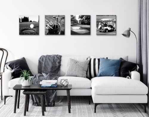DJSYLIFE Golf Course Wall Art Black and White Canvas Prints 12"X12"X4 - Image 6