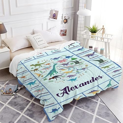Dinosaur Custom Name Blanket Gifts for Girls Boys Women - Super Soft Cozy Warm Throw Sheet for Couch Bed Sofa Office Decor All Season 90"x120" for Whole Family - Image 4