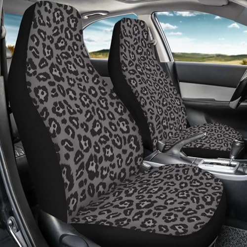 Black Gray Leopard Car Seat Covers Full Set of 2 Automobile Front Seat Covers Vehicle Accessories Carseat Seat Covers Cushion Pad Mat for SUV Trucks Chairs Vans Auto