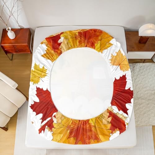 Fall Pumpkins Bed Sheet Set Cute Autumn Gnomes Bed Sheets Deep Pocket Thanksgiving Harvest Season Bedding Set Queen For Kids Teen Adults,Maple Leaves Soft Fitted Sheet + Flat Sheet + 2 Pillow Cases - Image 5