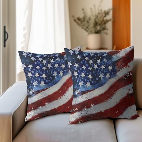 4th of July Pillow Covers 16x16 Set of 2, Patriotic Throw Pillow Covers Independence Memorial Day Pillowcase, Summer Flag Decorative Fourth of July Cushion Case Couch for Indoor Outdoor Home Decor - Image 3