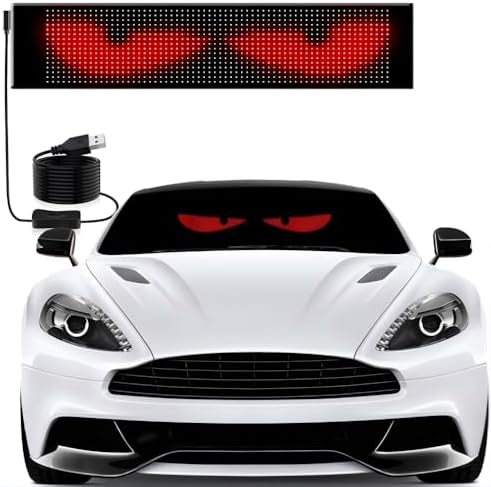 Devil's Eye:14.72"x3.62" Programmable ojos led para carro Windshield Display for Sedans, SUVs & Medium Trucks - USB-Powered LED Matrix Panel, Remote/App Control, Custom Car