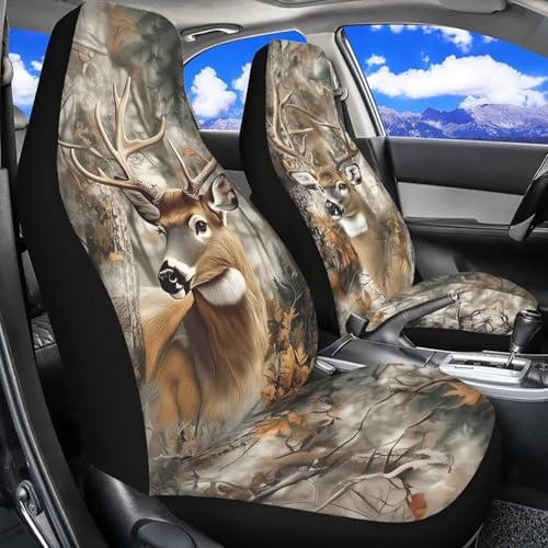 Camouflage Hunting Deer Car Seat Covers for Front Seat Breathable Car Seat Cover Protection Interior Accessories Easy to Install and Clean Universal for Cars SUV