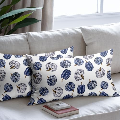 Fall Chinoiserie Pumpkin Throw Pillow Covers 12x20 Set of 2 Autumn Blue White Porcelain Thanksgiving Pillow Covers Autumn Pillowcase for Kitchen Sofa Cushion Outdoor Bedroom Decoration - Image 7