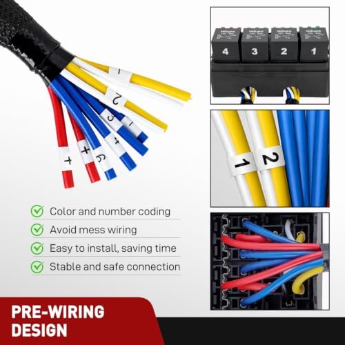 Nilight 12V Fuse Relay Box 4 Relays 4pin 40A 12 Fuses Pre-Wired Block Kit