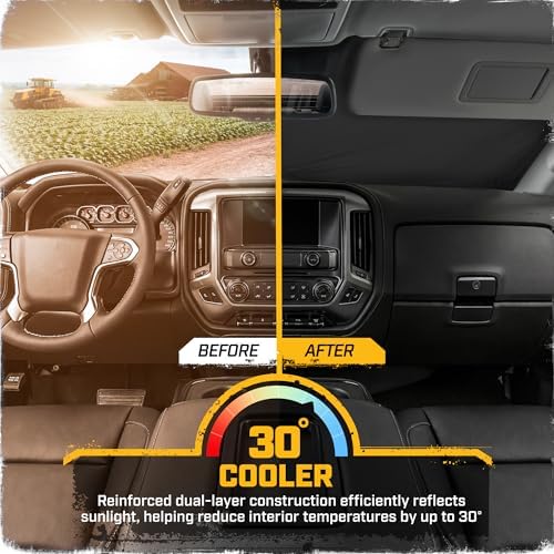 Windshield Sun Shade for Chevy Silverado 3500 2015-2019, Foldable Front Window Sunshade, UV Heat Blocker, Interior Protection Sun Shield, Keeps Truck Cab Cool, Heavy-Duty Truck Accessory - Gray Camo