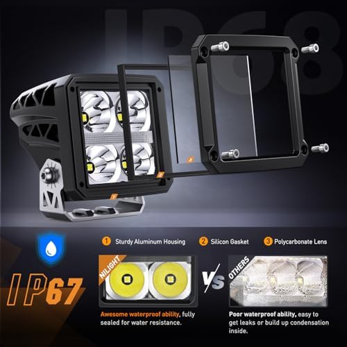Nilight 3.2" Square LED Pod Light with Amber DRL 20W 2510LM