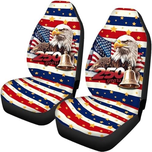 Vibrant American Flag Eagle Car Seat Covers 4Pcs Front & Rear Seat Covers Universal Fits for Truck, Sedan, SUV Auto Interior Protector Car Accessories for 250th Years Patriotic