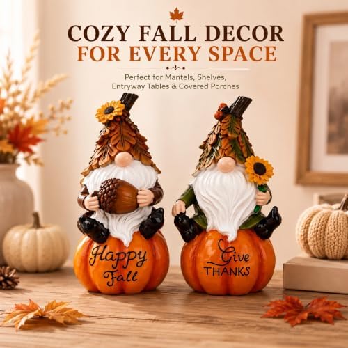Topadorn Fall Gnomes Figurines Set of 2, Pumpkin Thanksgiving Decor - Image 6
