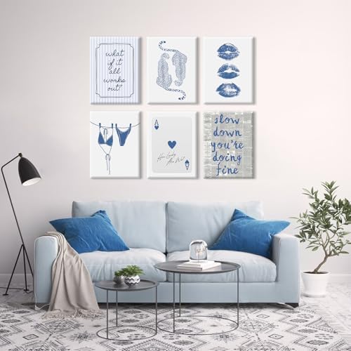 Navy Blue Leopard Wall Art Preppy Cheetah Canvas Wall Decor Trendy Aesthetic Posters Navy Blue Bikini Prints Preppy Aesthetic Picture Ace of Hearts Painting for Dorm Bedroom 12x16x6 Inch Ready to Hang - Image 7