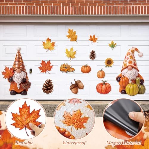 Flutesan 16 Pcs Fall Gnome Garage Door Magnets, 26" Pumpkin Maple Leaf - Image 5