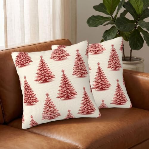 Red Christmas Tree Pillow Covers 22x22 Set of 2 Winter Holiday Decor - Image 3