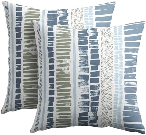 Blue Green Pillow Covers 24x24 Set of 2 Boho Striped Dots Print Pattern Decorative Outdoor Zipper Pillowcases Rustic Decoration Farmhouse Linen Throw Cushion Cover Decor for Home Couch Sofa Bed by Trongr
