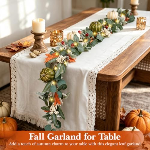 6FT Lighted Handcrafted Fall Garland, 30 LED Lights & 8-Mode Auto Timer - Image 6