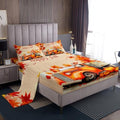 Feelyou Happy Fall Bed Sheets Set Full Size Car with Pumpkins Sheet Set for Kids Boys Girls Decor Maple Leaves Sheets with Deep Pocket Fitted Sheet Beige Orange by Feelyou