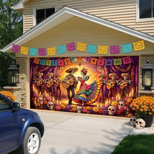 13X6 ft Day of The Dead Garage Door Cover Decorative - Image 3